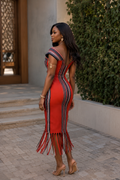 The Zuri Dress- Women's Fitted African Fringe Statement Dress