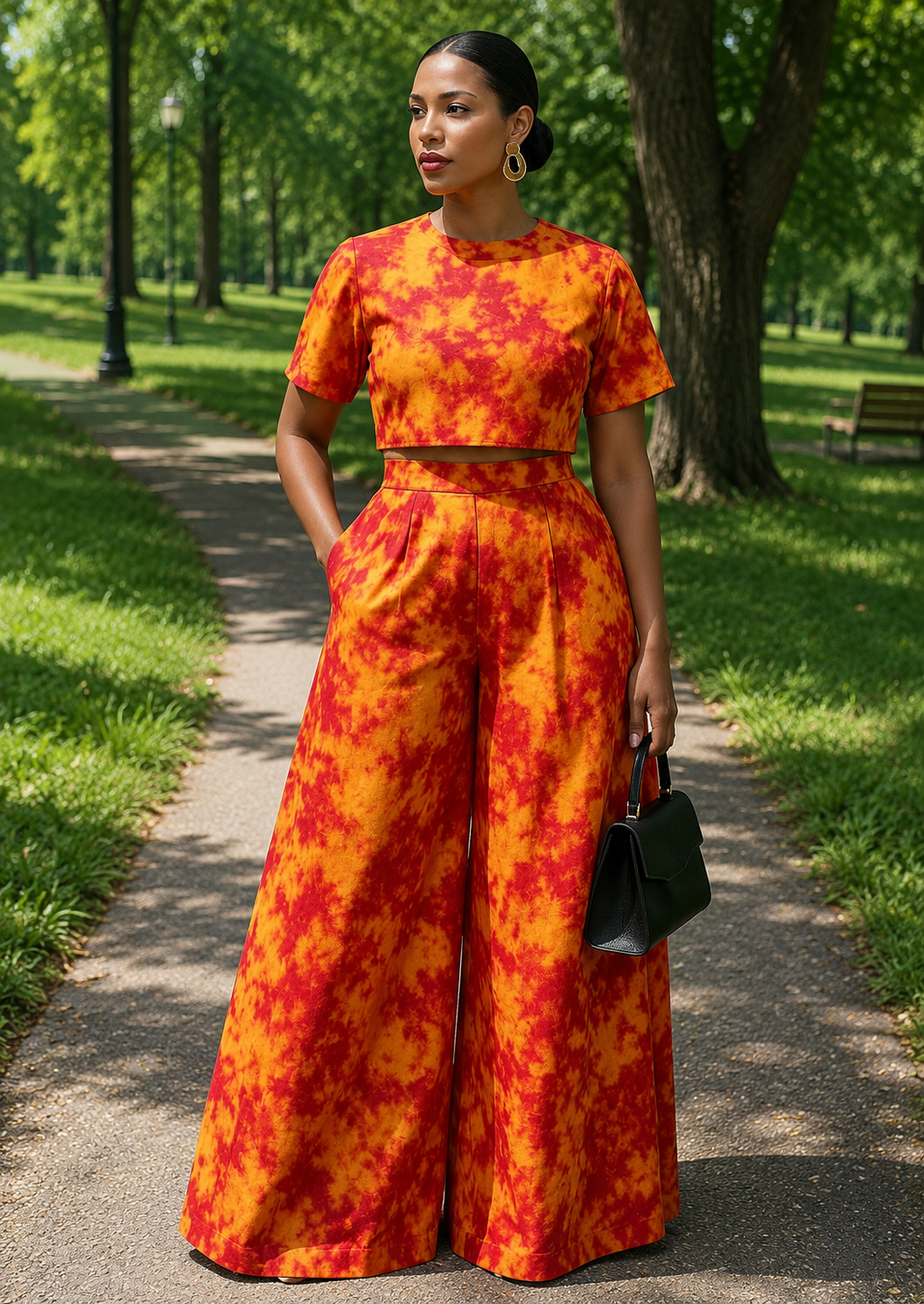 The Sunrise Set — Women's African Crop Top & Wide-Leg Pants Set