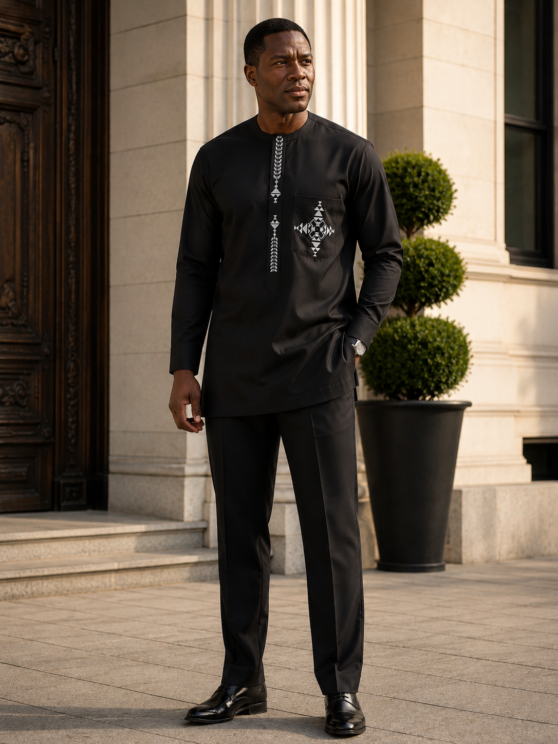 The Legacy Senator — Men's Embroidered African Senator Set