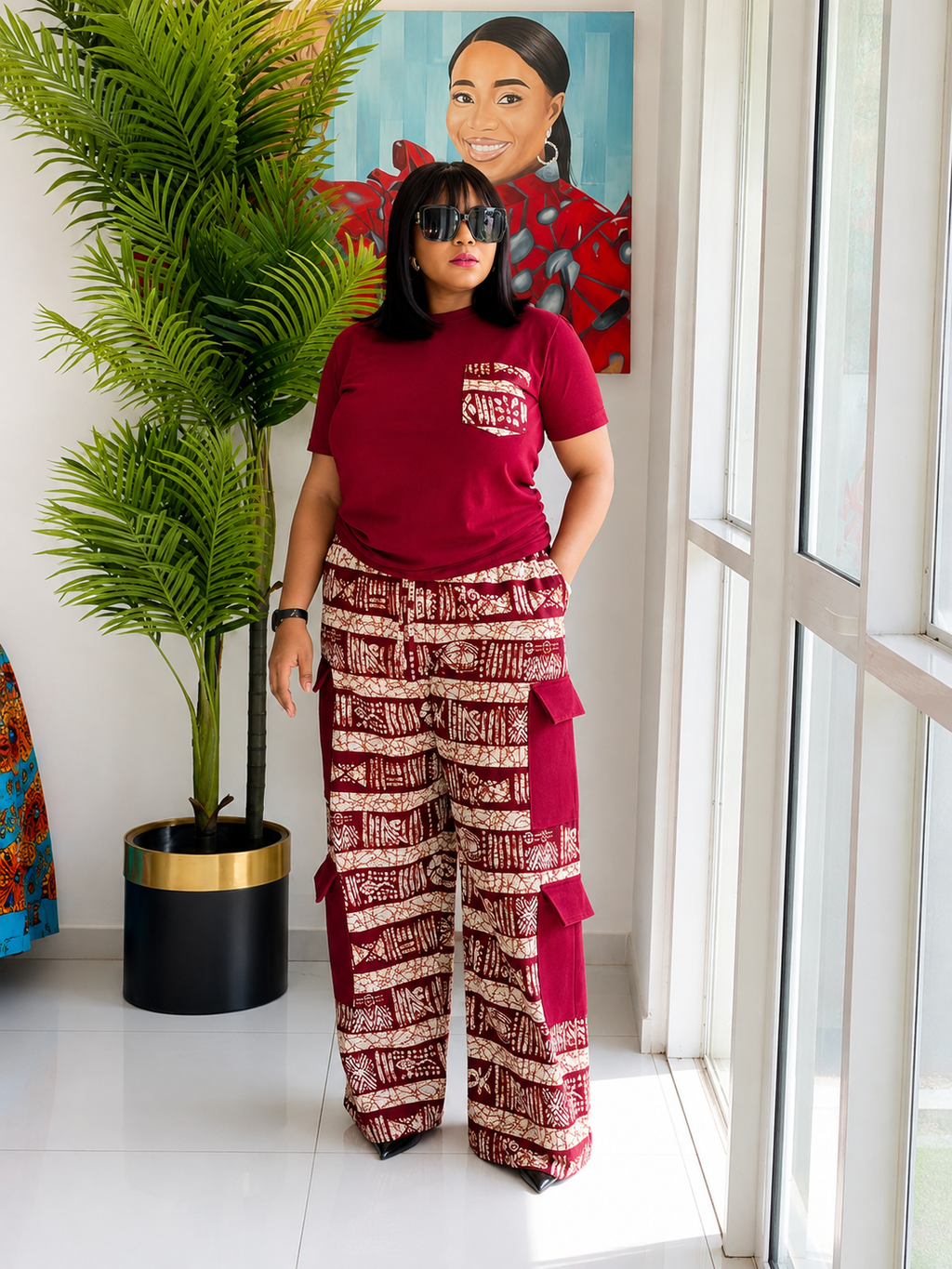 The Kora Cargo- Women's African Print Wide-Leg Cargo Pants