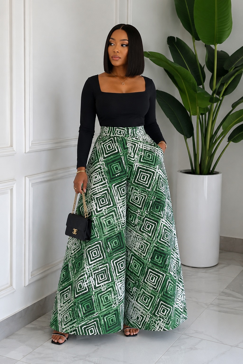 The Veronica Palazzo Pants — Women's Geometric African Wide-Leg Palazzo Pants