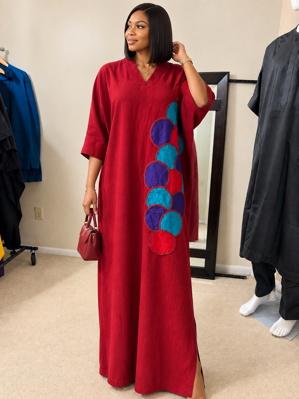 Amara — Women's African Appliqué Maxi Boubou Dress