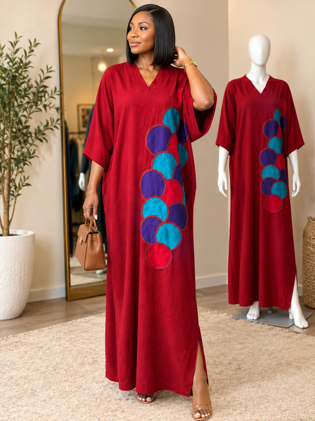 Amara — Women's African Appliqué Maxi Boubou Dress