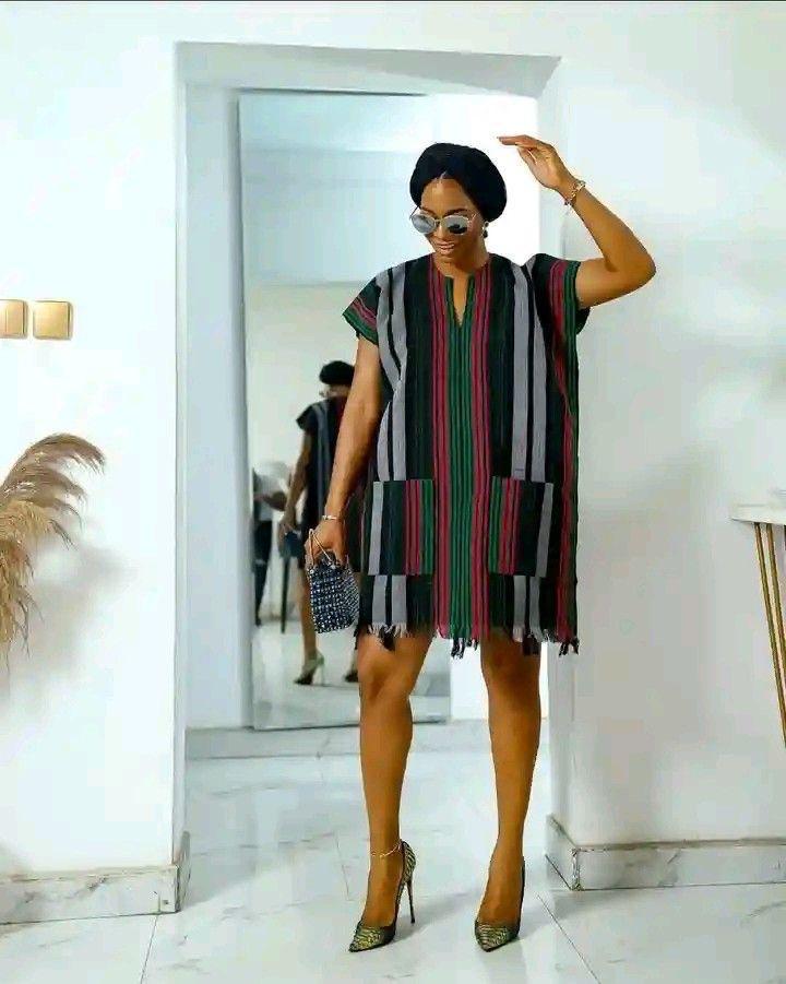 The Limbe Boubou — Women's Aso-eke Striped Short African Boubou Dress