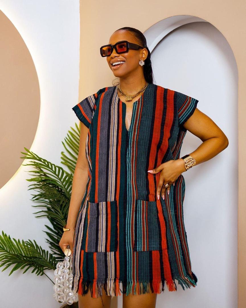 The Limbe Boubou — Women's Aso-eke Striped Short African Boubou Dress